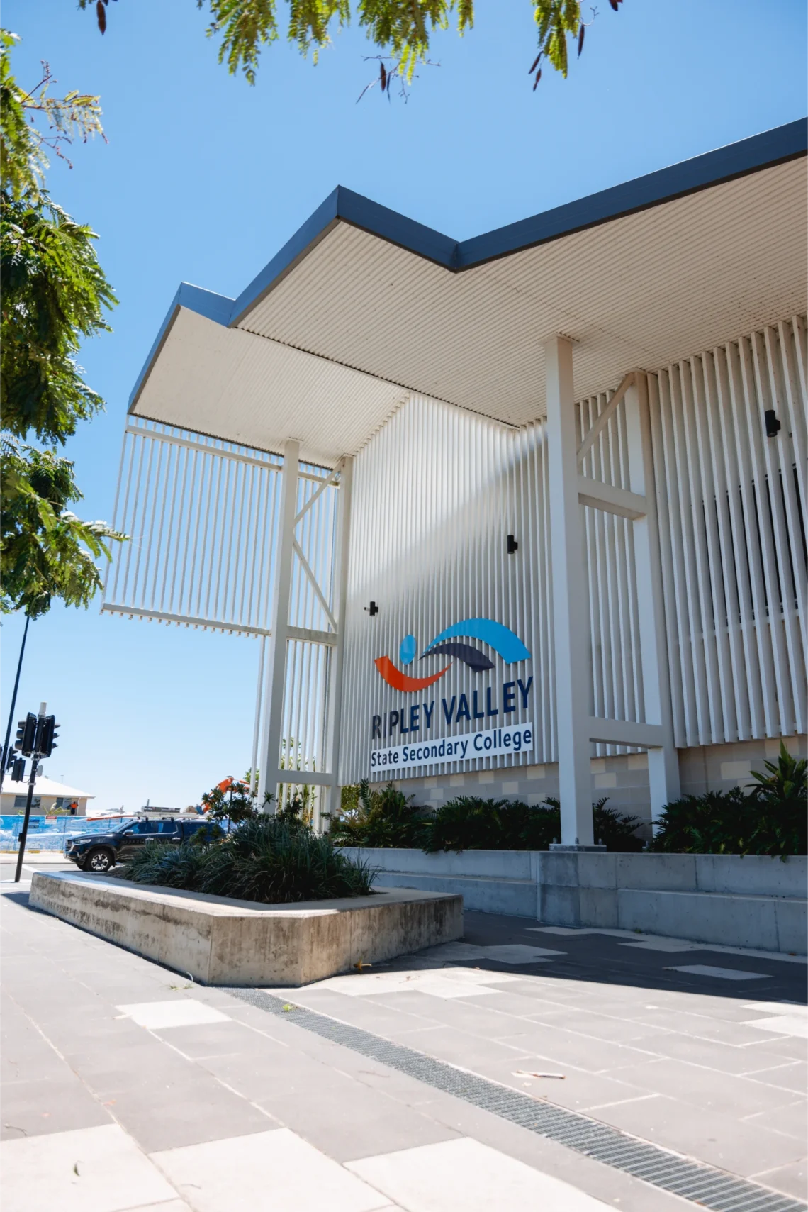 Ripley Valley State Secondary College building facade and entrance signage